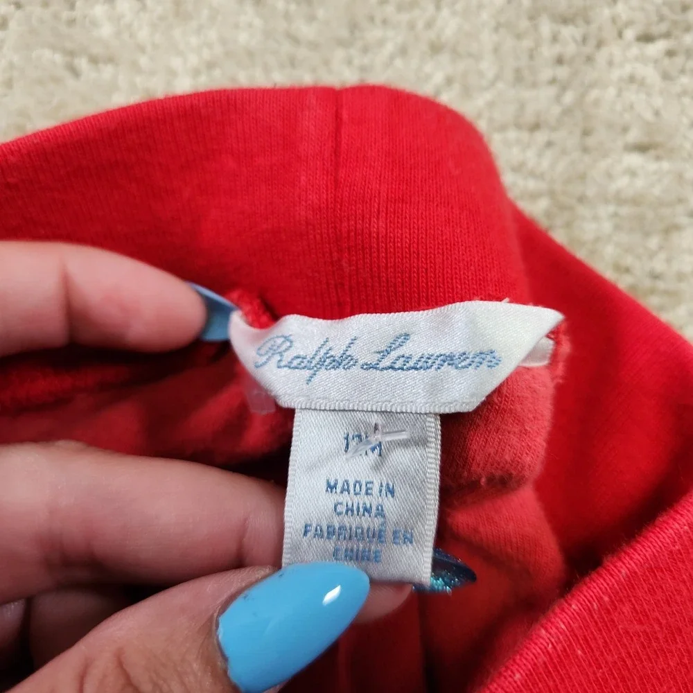 Ralph Lauren Track Suit Baby 12 Months Red Velour Hoodie Full Zip Joggers Infant